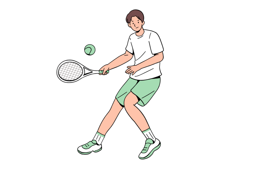 A cartoon of a player about to hit a tennis ball with a racket.